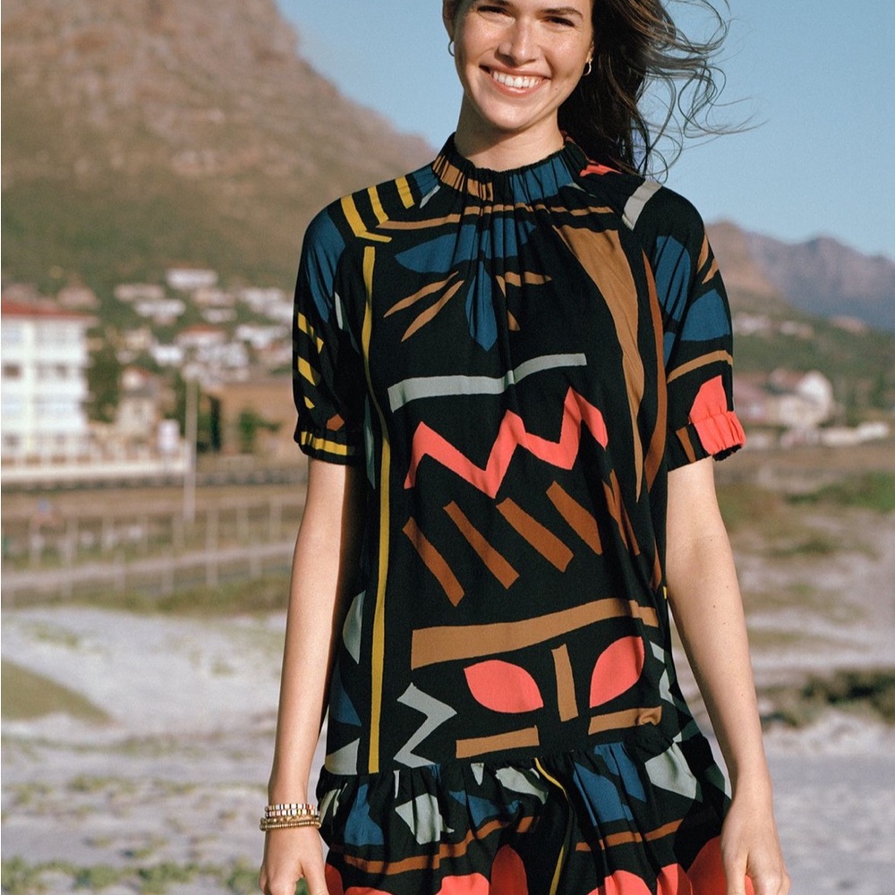 Corey Lynn Calter Black and Orange Graphic Midi Dress